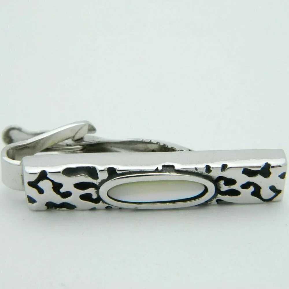 Mother of Pearl Silver Tone Textured Cufflinks Set
